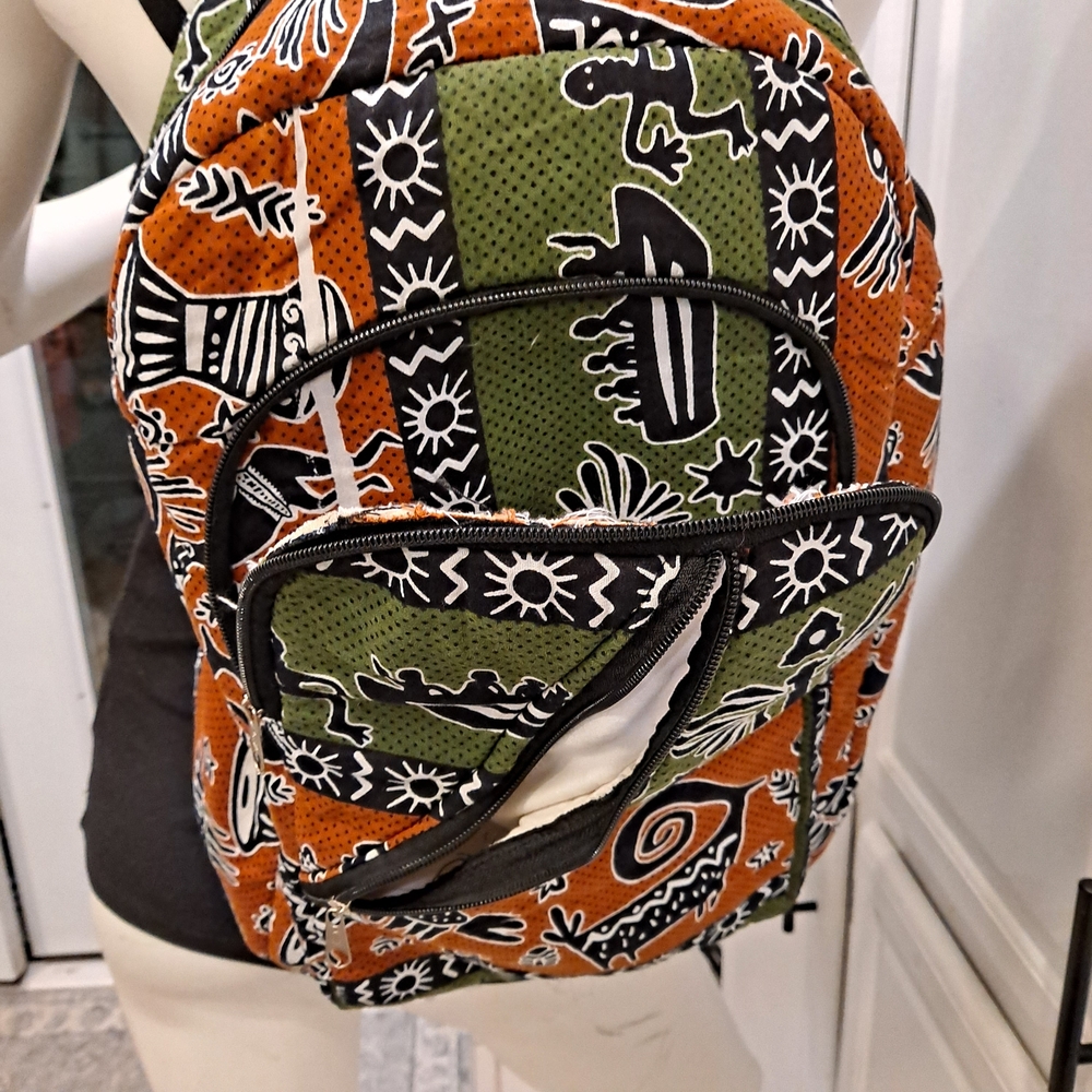 Trendy Orange And Green Patterned Backpack - image 2